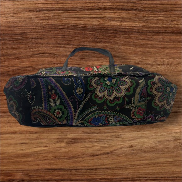 Vera Bradley Tote Bag Black‎ Paisley Floral Print Shoulder Handbag Purse - Picture 3 of 10
